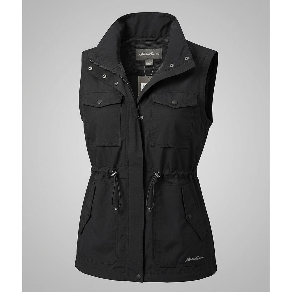Eddie Bauer 1011 Women's Black Atlas Zip & Snap Utility Vest. NWT. Size XL